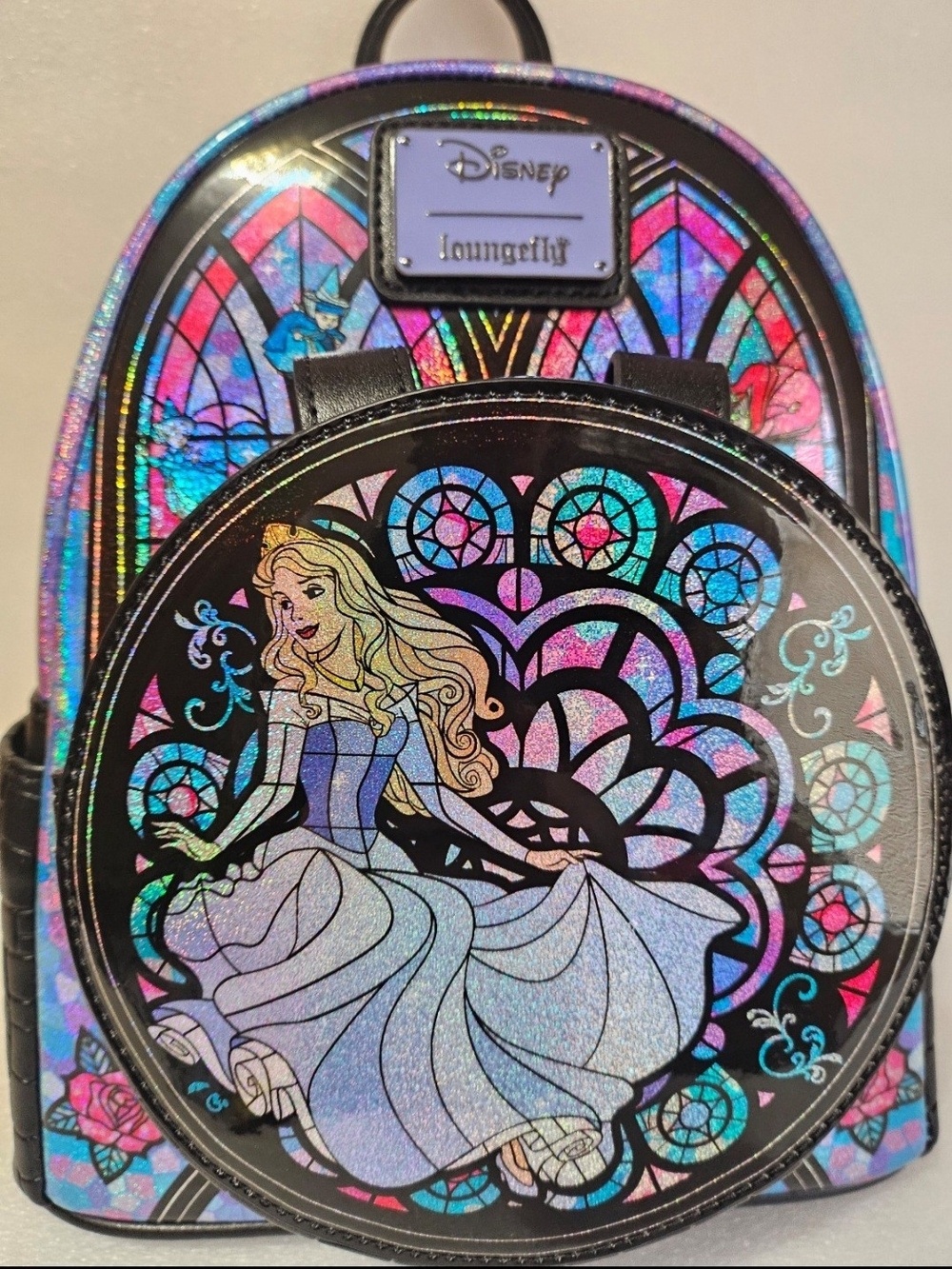 Disney x Loungefly Aurora Holographic Stained Glass Backpack - Iridescent